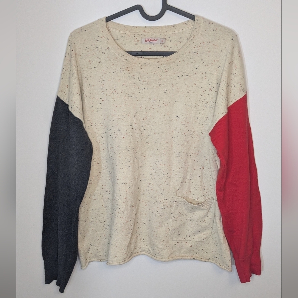 Cath Kidston Sz M Speckled Drop Shoulder Contrast Sleeve Sweater Wool Blend
